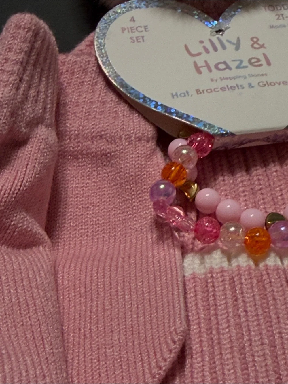 Lilly & Hazel Pink Pom Pom Hat, Mittens & Bracelet Set